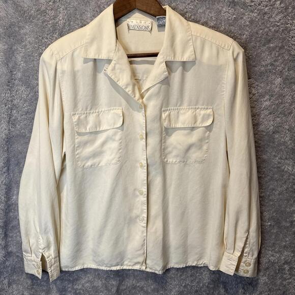 Vintage Petite Dimensions Women's Medium Silk Button Ivory Top Blouse - Picture 1 of 7